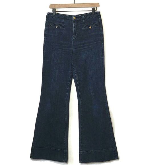 Anthropologie Pilcro Superscript Flare High Rise Blue Denim Jean Size 29 - Picture 1 of 16